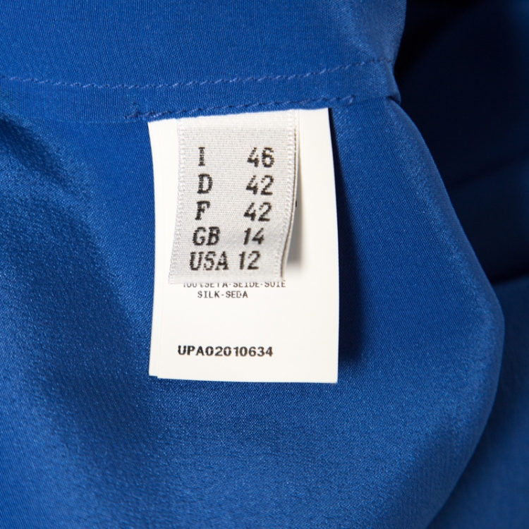 Pre Owned Emanuel Ungaro Royal Blue Silk Draped Neckline Detail Long Sleeve Blouse L