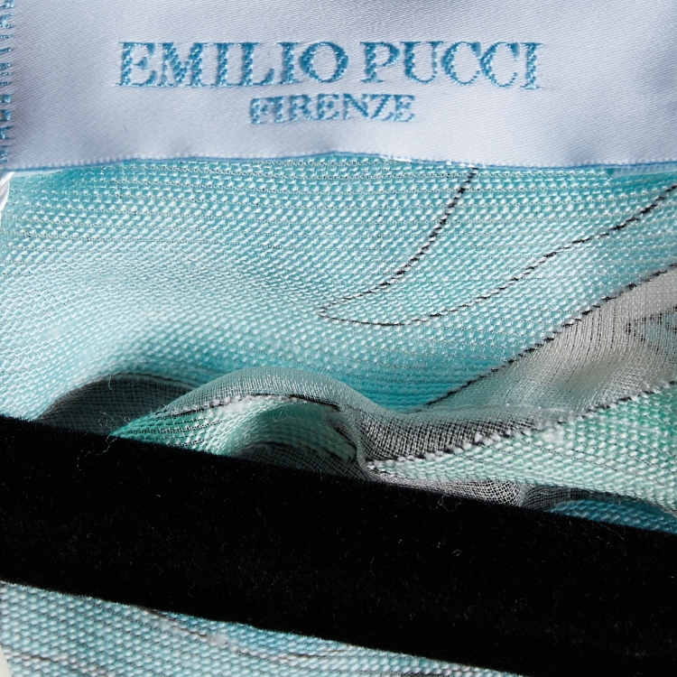 Pre Owned Emilio Pucci Blue Front Tie Detail Robe XL