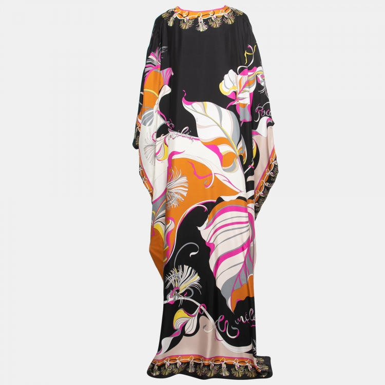 Pre Owned Emilio Pucci Multicolor Printed silk Long Kaftan Dress One Size