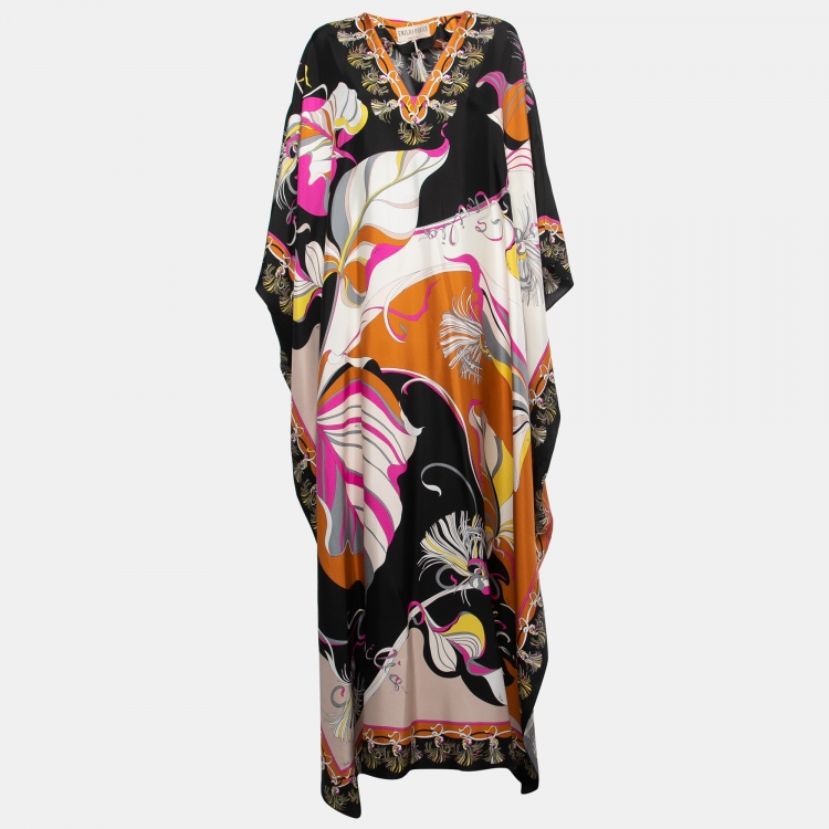 Pre Owned Emilio Pucci Multicolor Printed silk Long Kaftan Dress One Size
