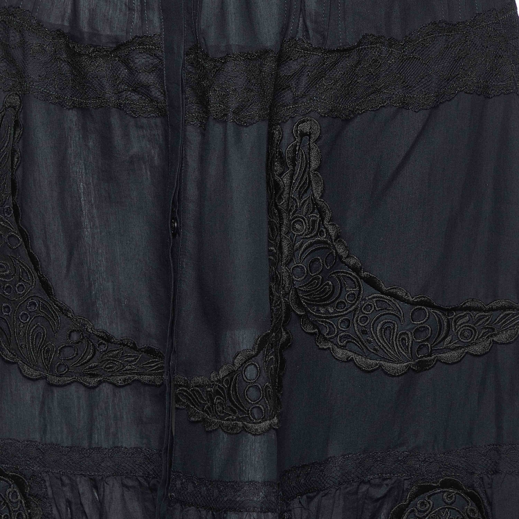 Pre Owned Emilio Pucci Black Broderie Anglaise Cotton Maxi Skirt S