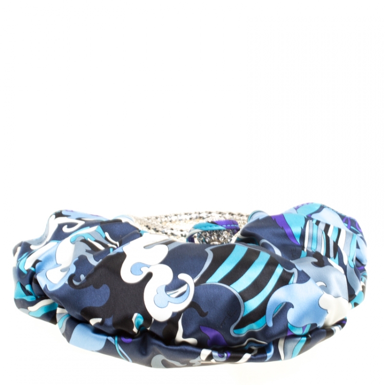 Pre Owned Emilio Pucci Blue Abstract Print Satin Evening Bag