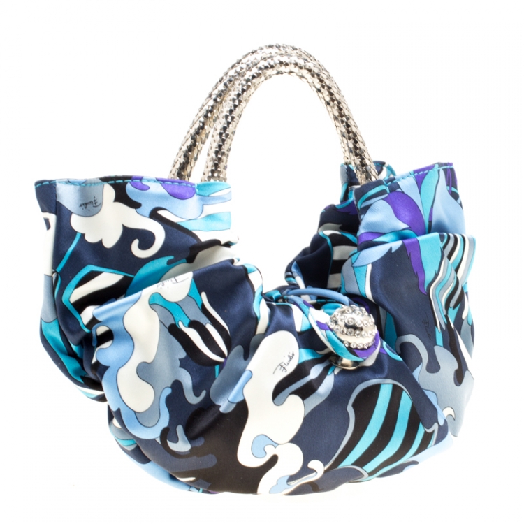 Pre Owned Emilio Pucci Blue Abstract Print Satin Evening Bag
