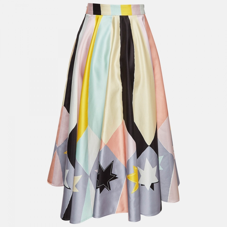 Pre Owned Emilio Pucci Multicolor Stars And Stripe Print Satin Archivio Midi Skirt S