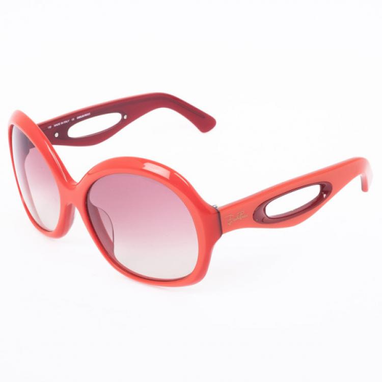 Pre Owned Emilio Pucci Coral Red Square Womens Sunglasses