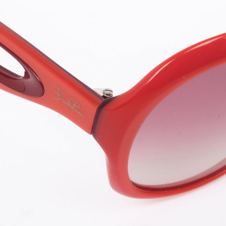 Pre Owned Emilio Pucci Coral Red Square Womens Sunglasses