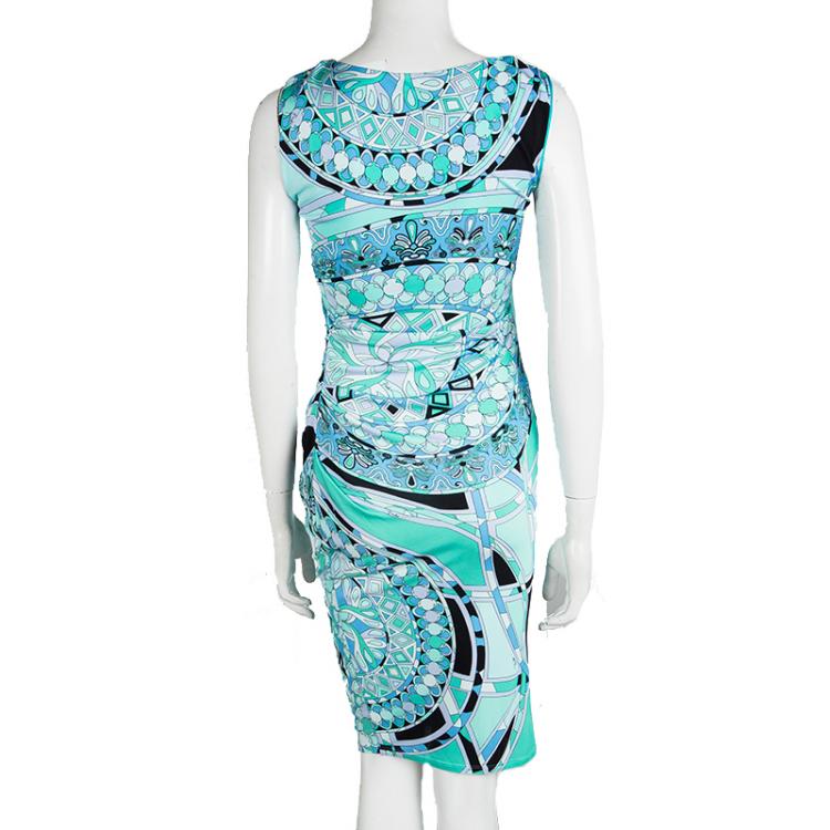 Pre Owned Emilio Pucci Multicolor Printed Sleeveless Draped Dress M