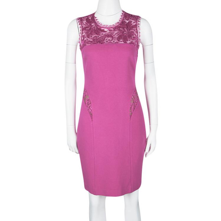 Pre Owned Emilio Pucci Pink Scallop Lace Detail Sleeveless Dress S