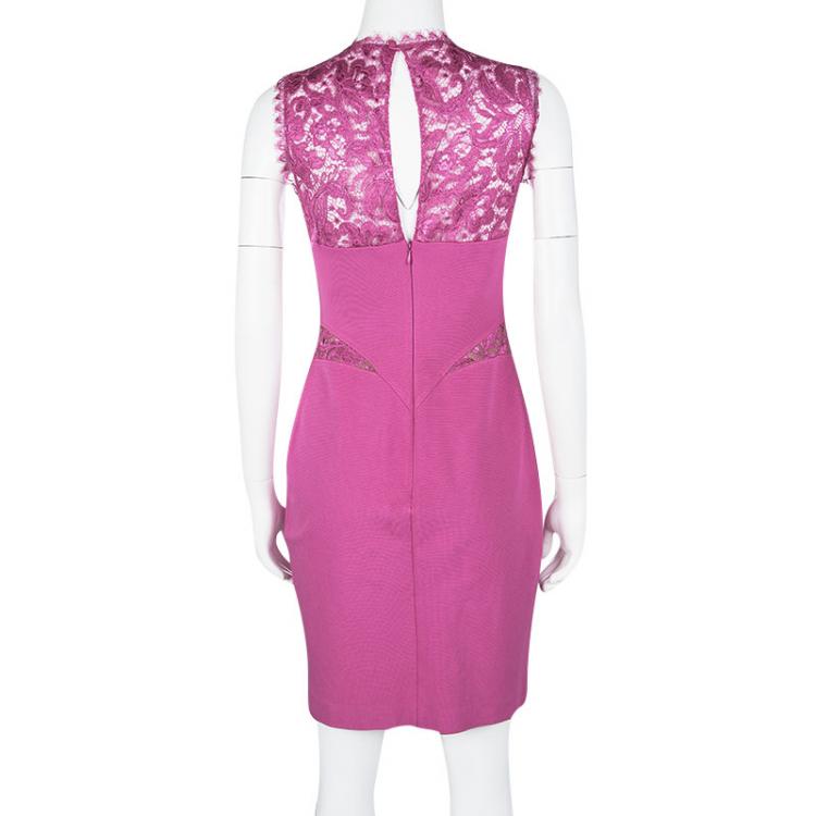 Pre Owned Emilio Pucci Pink Scallop Lace Detail Sleeveless Dress S