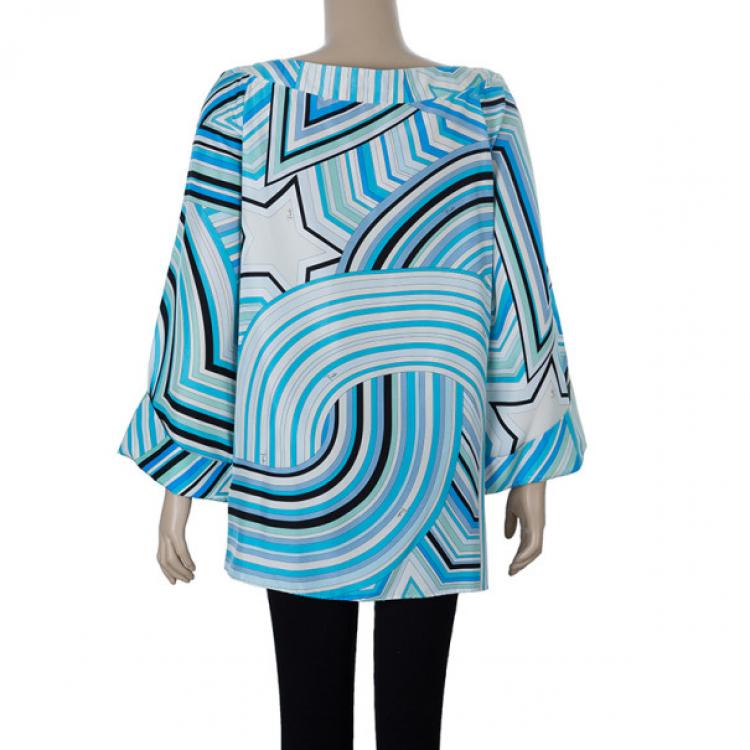 Pre Owned Emilio Pucci Turquoise Long Sleeve Blouse M