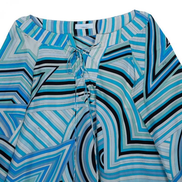 Pre Owned Emilio Pucci Turquoise Long Sleeve Blouse M