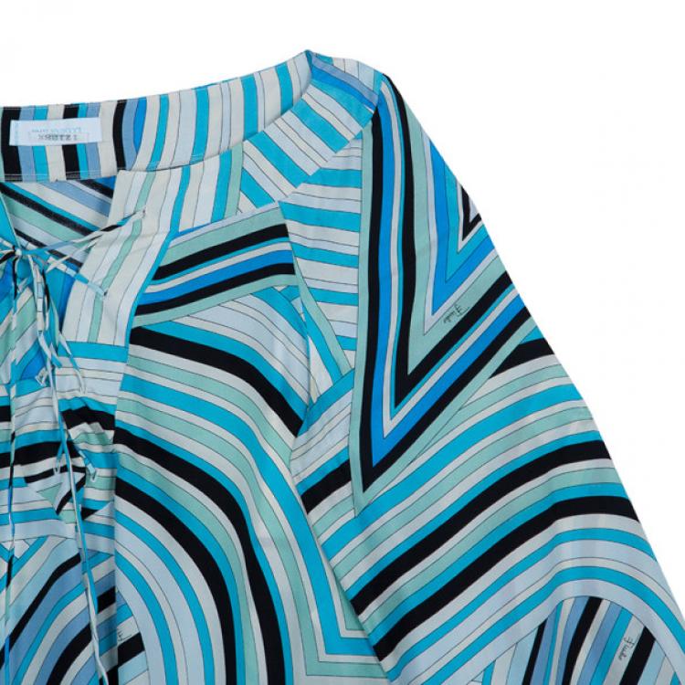 Pre Owned Emilio Pucci Turquoise Long Sleeve Blouse M