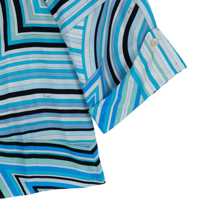 Pre Owned Emilio Pucci Turquoise Long Sleeve Blouse M