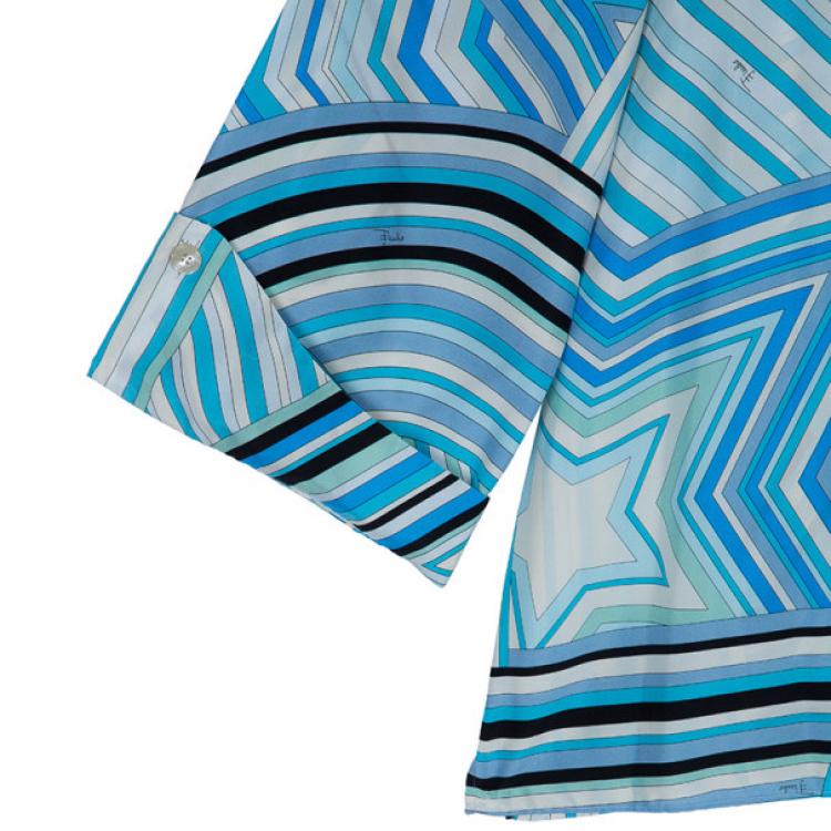 Pre Owned Emilio Pucci Turquoise Long Sleeve Blouse M