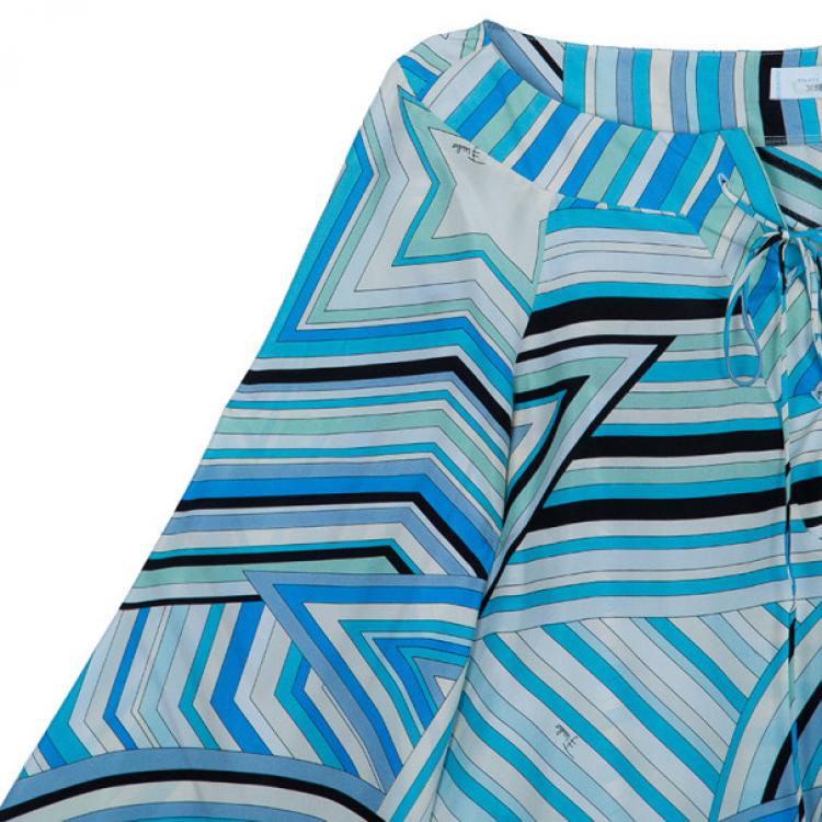 Pre Owned Emilio Pucci Turquoise Long Sleeve Blouse M