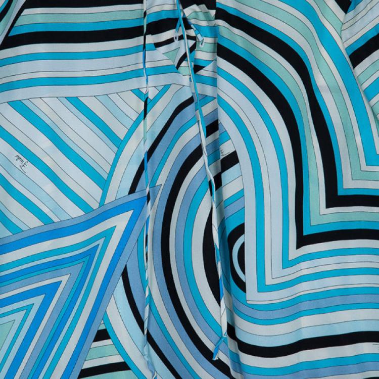 Pre Owned Emilio Pucci Turquoise Long Sleeve Blouse M