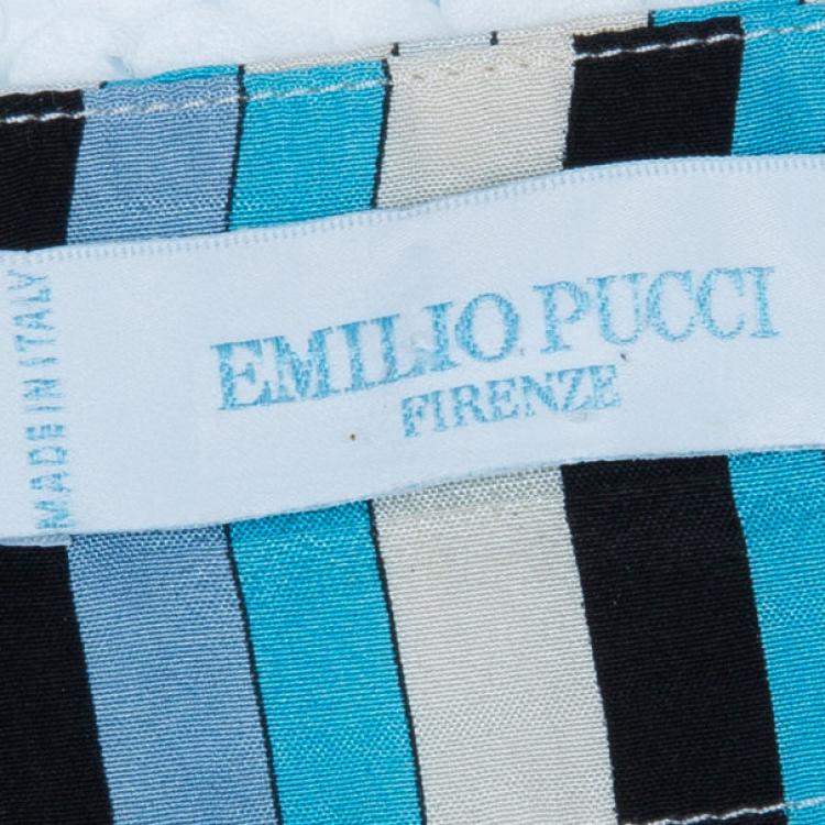 Pre Owned Emilio Pucci Turquoise Long Sleeve Blouse M