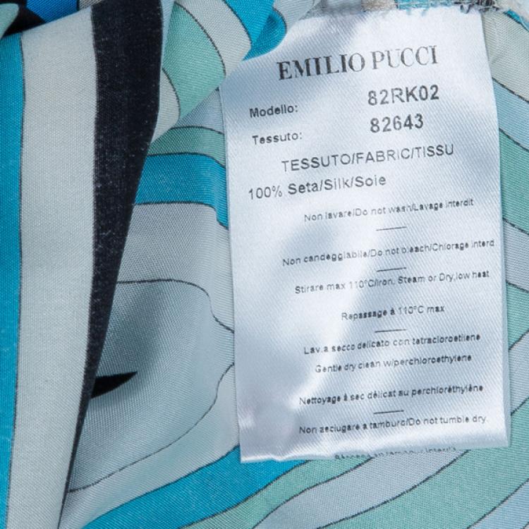 Pre Owned Emilio Pucci Turquoise Long Sleeve Blouse M