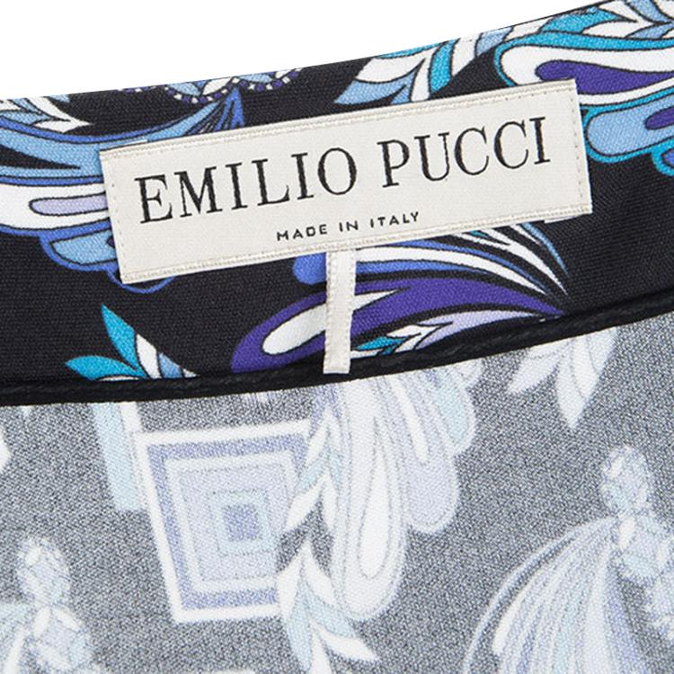 Pre Owned Emilio Pucci Multicolor Printed Belted Long Sleeve Dress M