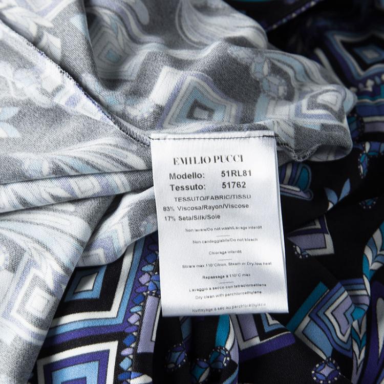 Pre Owned Emilio Pucci Multicolor Printed Belted Long Sleeve Dress M