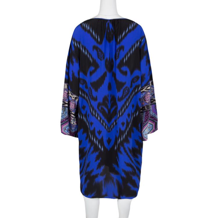 Pre Owned Emilio Pucci Multicolor Printed Silk Long Sleeve Dress L