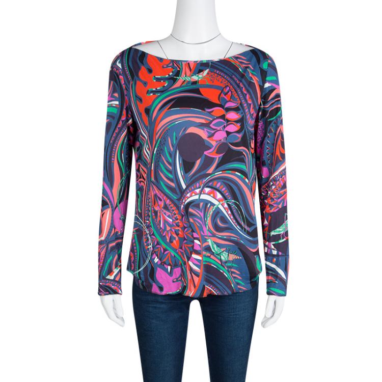 Pre Owned Emilio Pucci Multicolor Printed Knit Top M