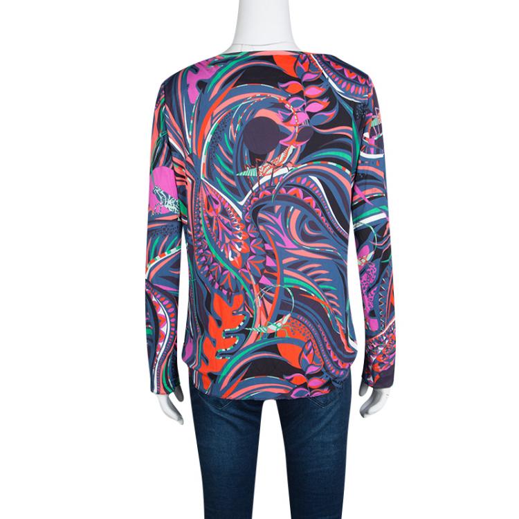 Pre Owned Emilio Pucci Multicolor Printed Knit Top M