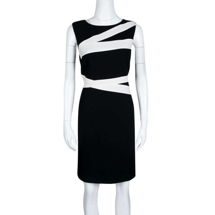 Pre Owned Emilio Pucci Monochrome Colorblock Sleeveless Wool Shift Dress M