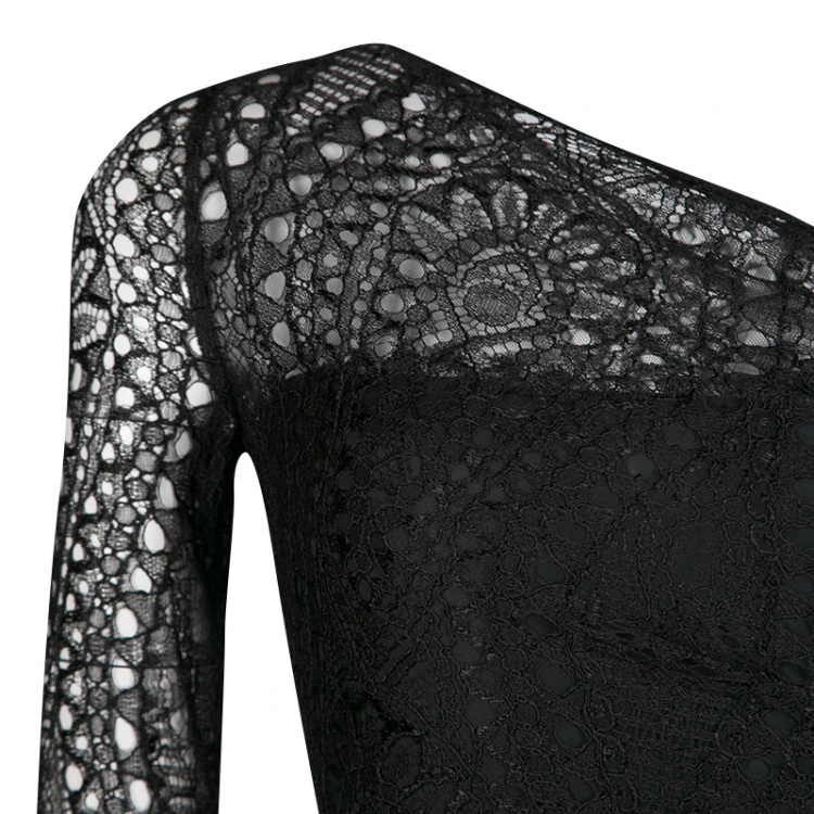 Pre Owned Emilio Pucci Black Lace One Shoulder Ruched Mini Dress S
