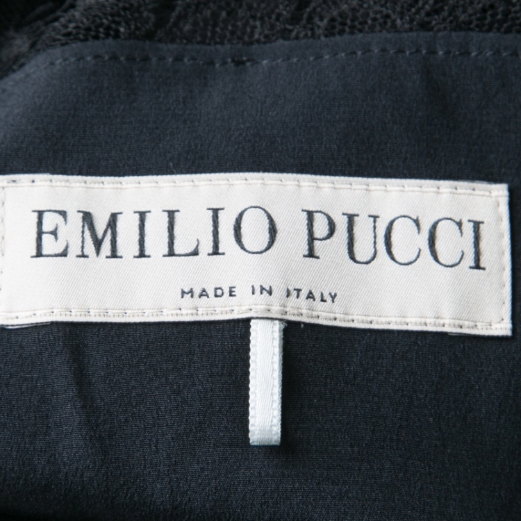 Pre Owned Emilio Pucci Black Lace One Shoulder Ruched Mini Dress S