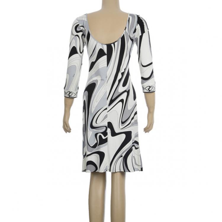 Pre Owned Emilio Pucci Monochrome Print Stretch Dress S