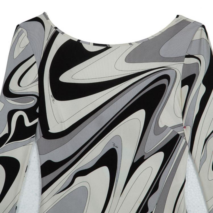 Pre Owned Emilio Pucci Monochrome Print Stretch Dress S