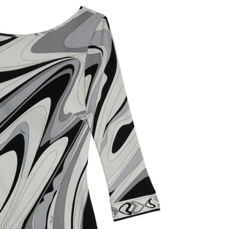 Pre Owned Emilio Pucci Monochrome Print Stretch Dress S