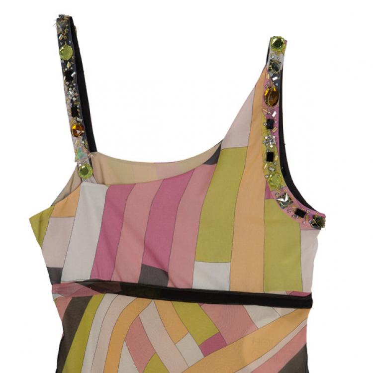 Pre Owned Emilio Pucci Embellished Chiffon Cocktail Dress S
