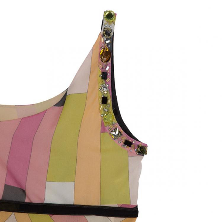Pre Owned Emilio Pucci Embellished Chiffon Cocktail Dress S