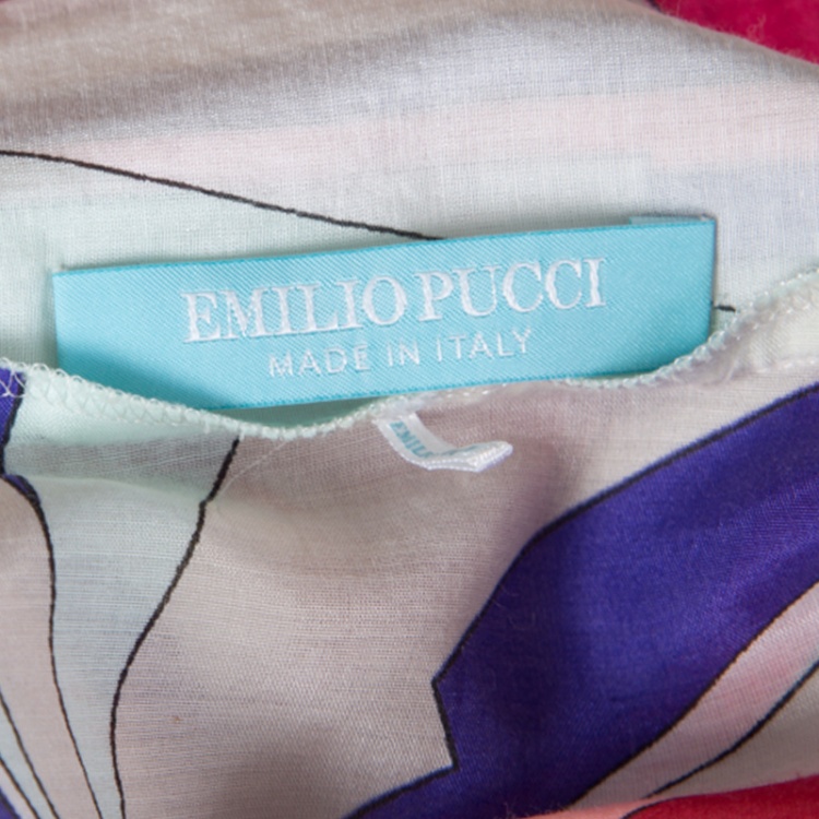 Pre Owned Emilio Pucci Multicolor Printed Cotton and Silk Voile Belted Tunic Dress M