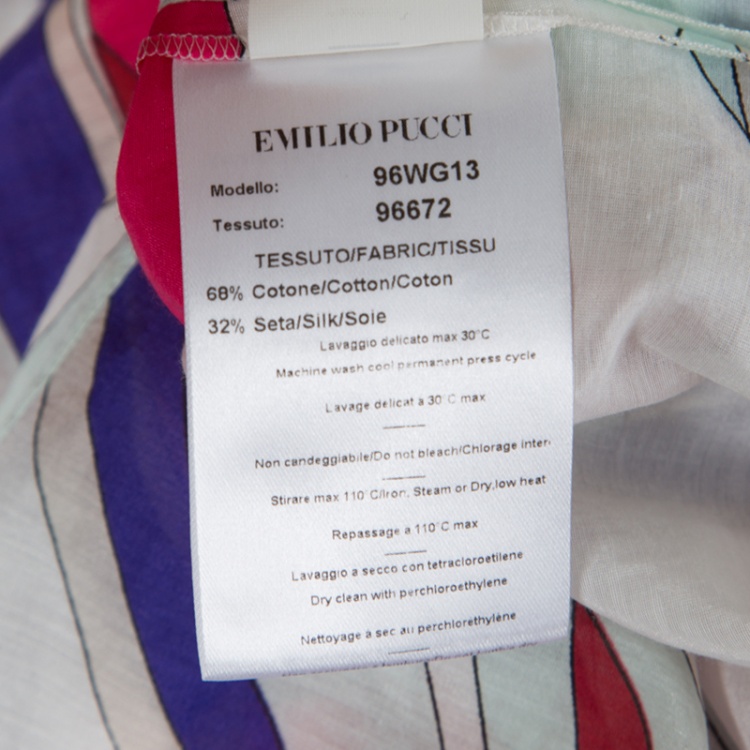 Pre Owned Emilio Pucci Multicolor Printed Cotton and Silk Voile Belted Tunic Dress M