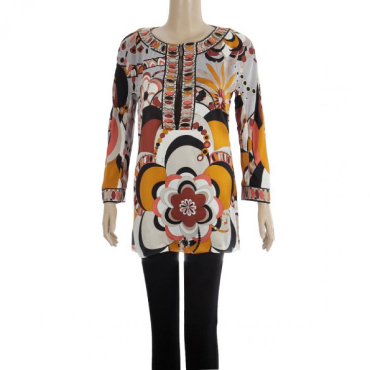 Pre Owned Emilio Pucci Printed Silk Shirt S
