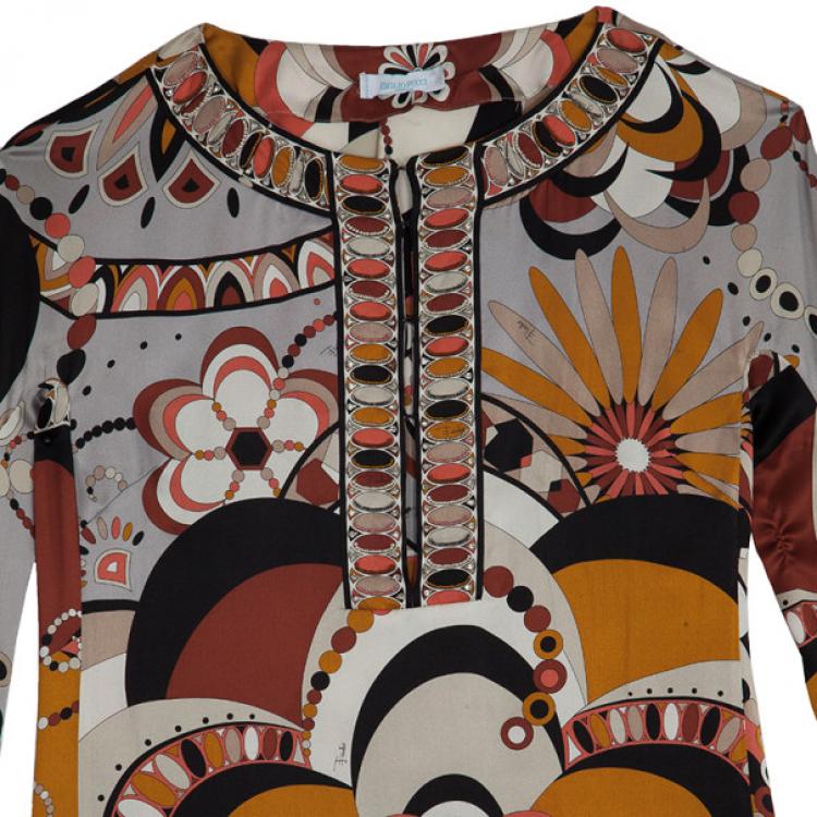 Pre Owned Emilio Pucci Printed Silk Shirt S