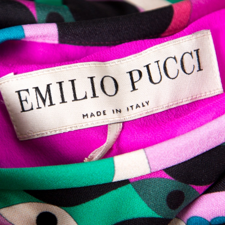 Pre Owned Emilio Pucci Multicolor Printed Scallop Lace Insert Sleeveless Midi Dress S