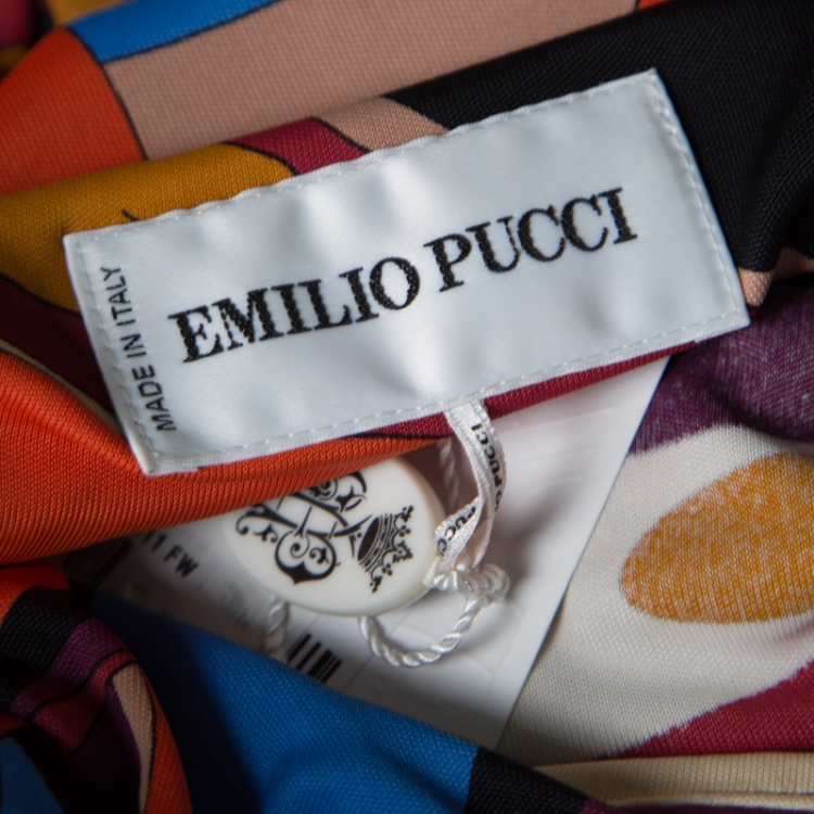 Pre Owned Emilio Pucci Multicolor Printed Knit Long Sleeve Belted Top M