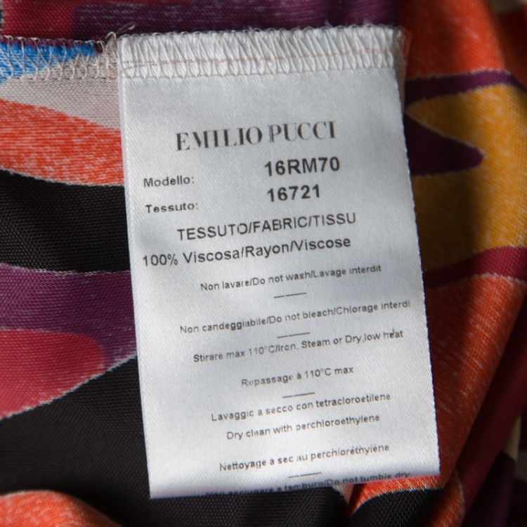 Pre Owned Emilio Pucci Multicolor Printed Knit Long Sleeve Belted Top M