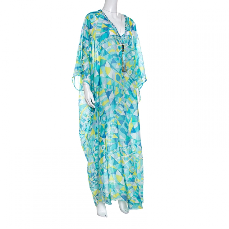 Emilio Pucci Multicolor Printed Cotton Silk Kaftan Free Size Emilio Pucci Tlc