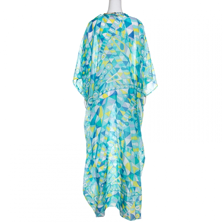 Pre Owned Emilio Pucci Multicolor Printed Cotton Silk Kaftan ( Free Size )