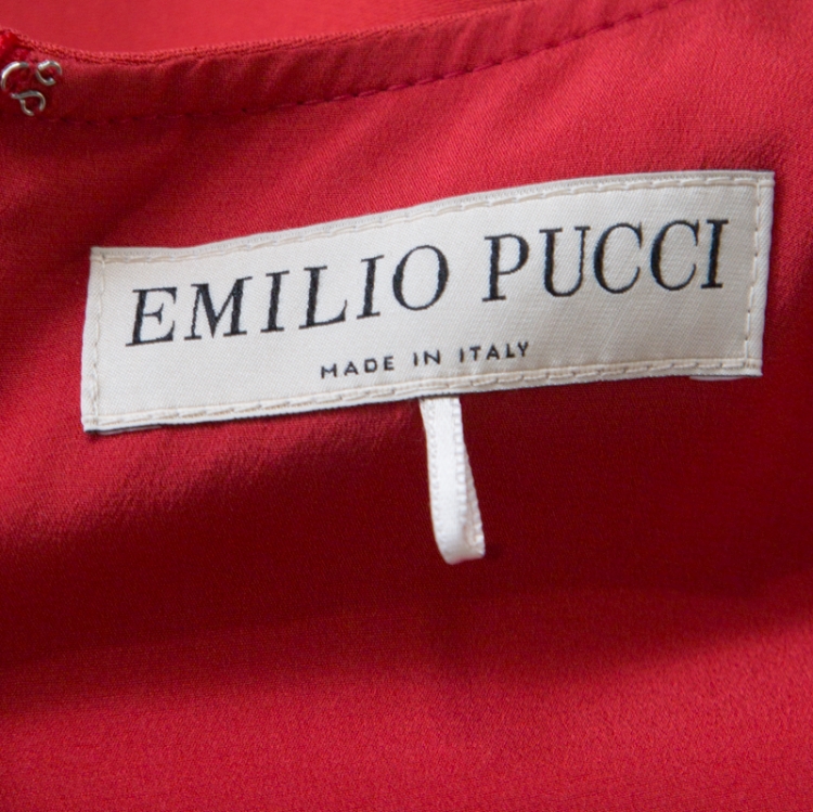 Pre Owned Emilio Pucci Red Tie-Up Detail Cady Flounce Dress S