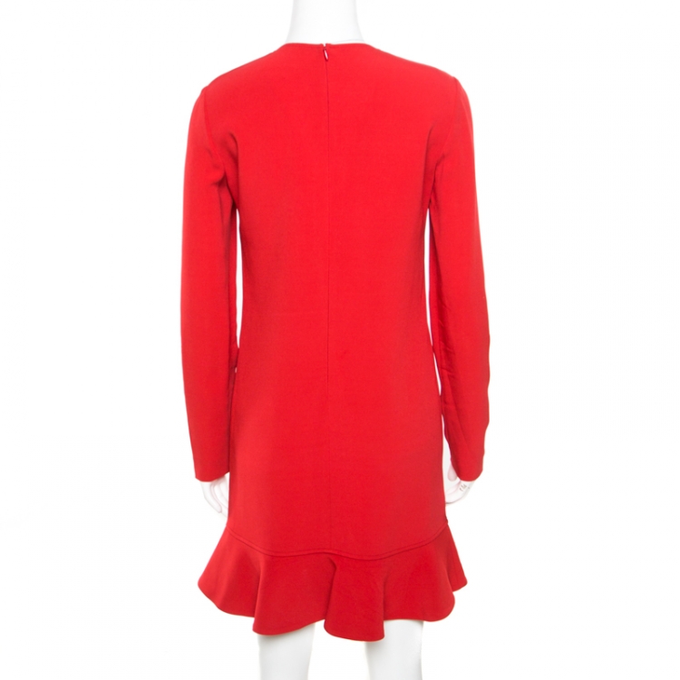 Pre Owned Emilio Pucci Red Tie-Up Detail Cady Flounce Dress S