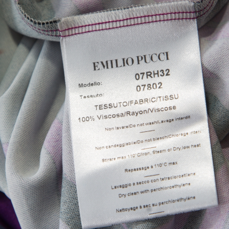 Pre Owned Emilio Pucci Purple Printed Jersey Square Neck Long Sleeve Dress M