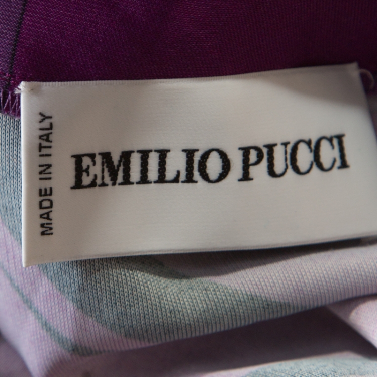 Pre Owned Emilio Pucci Purple Printed Jersey Square Neck Long Sleeve Dress M