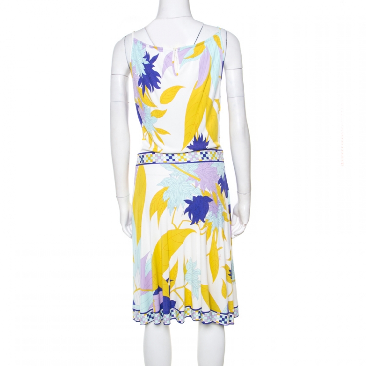 Pre Owned Emilio Pucci Multicolor Floral Printed Jersey Sleeveless Dress M