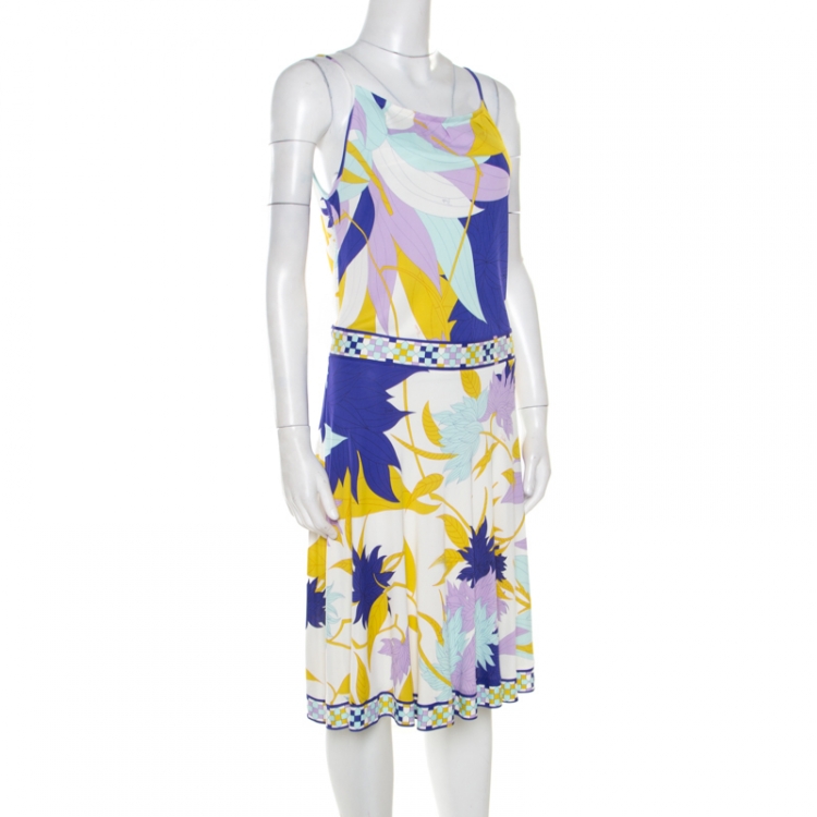 Pre Owned Emilio Pucci Multicolor Floral Printed Jersey Sleeveless Dress M